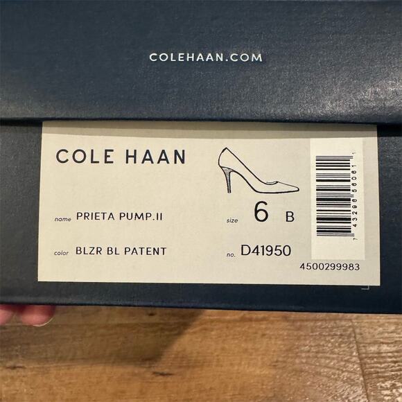 Cole Haan Prieta Pump II Heels 6B Blue Pointed Toe Patent Leather Wedding READ - Picture 11 of 11